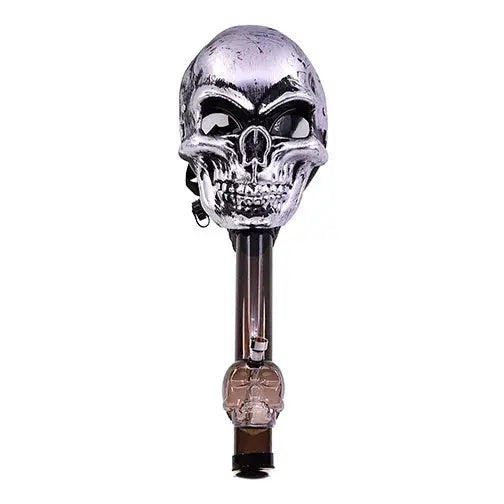 Underground gas mask glass pipe with silver skull bong and translucent bowl