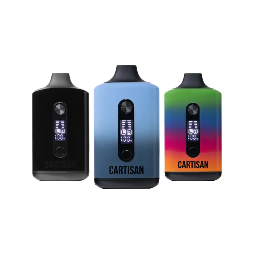 Three colorful vape devices with veil bar duo water pipe attachment and hemp wraps