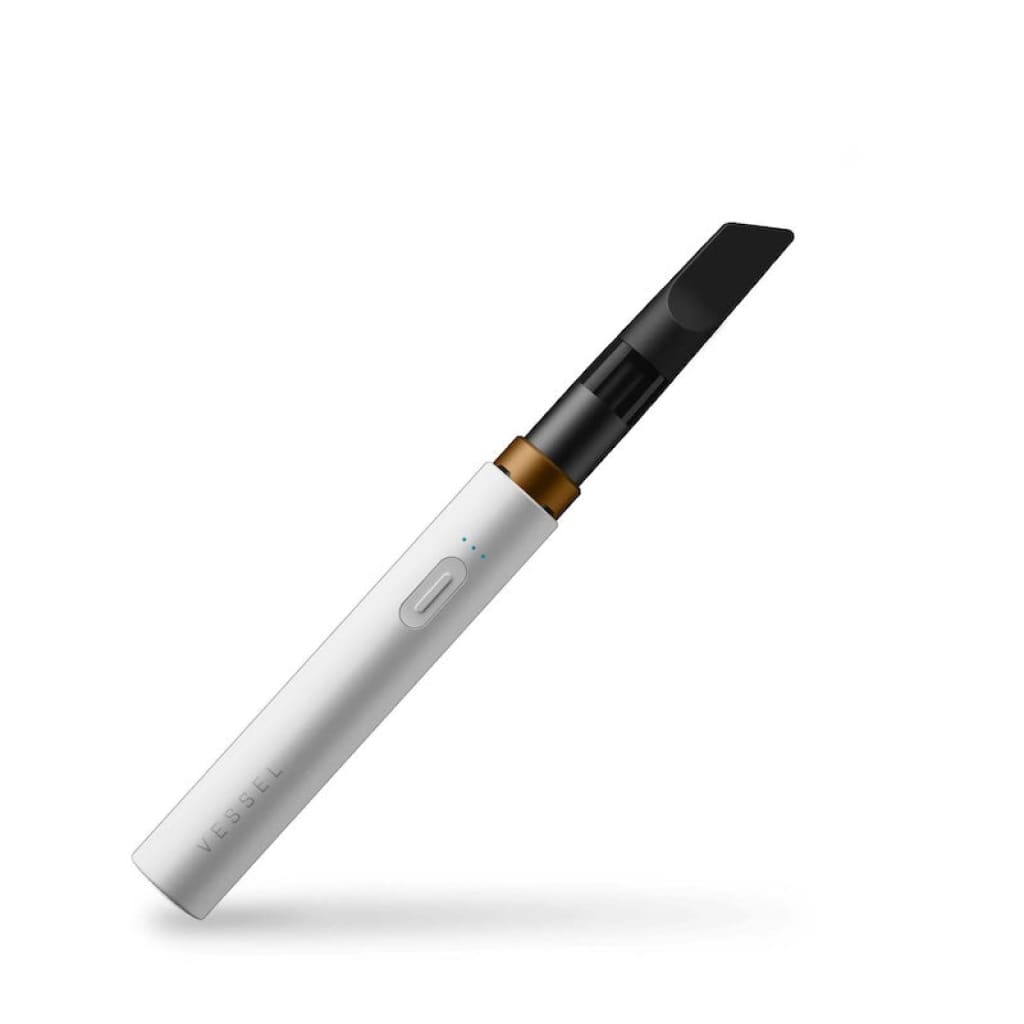 White and black vape pen showcasing Vessel Core Cartridge Battery with Technical Precision