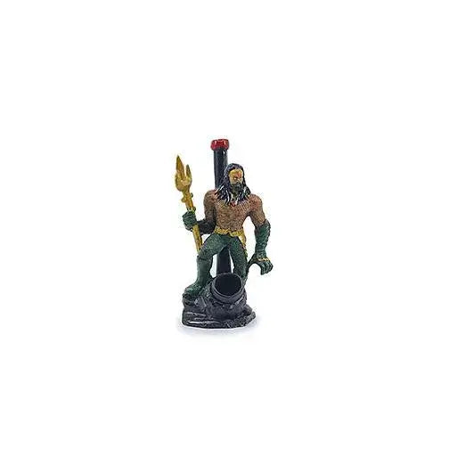 Water Man resin pipe figurine with Aquaman in green armor holding golden trident