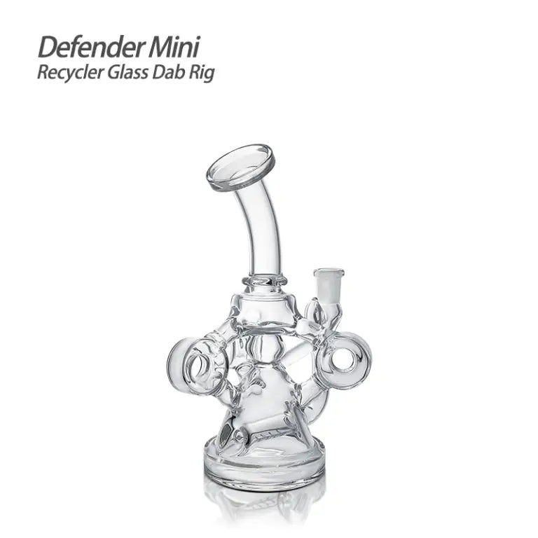 Defender Mini Glass Dab Rig features multiple chambers and a curved mouthpiece for smooth hits