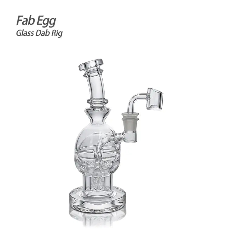 Clear Fab Egg glass dab rig with quartz banger and Swiss matrix percolator
