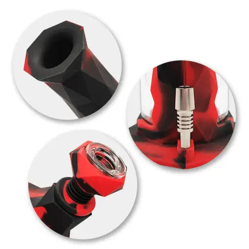 Waxmaid Gemini 2-in-1 nectar collector kit with red black silicone holder and metallic post