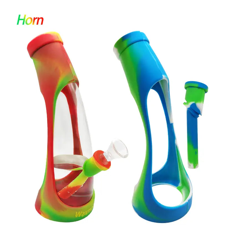 Colorful silicone water pipe with red, blue, and green patterns for Waxmaid Horn Water Pipe