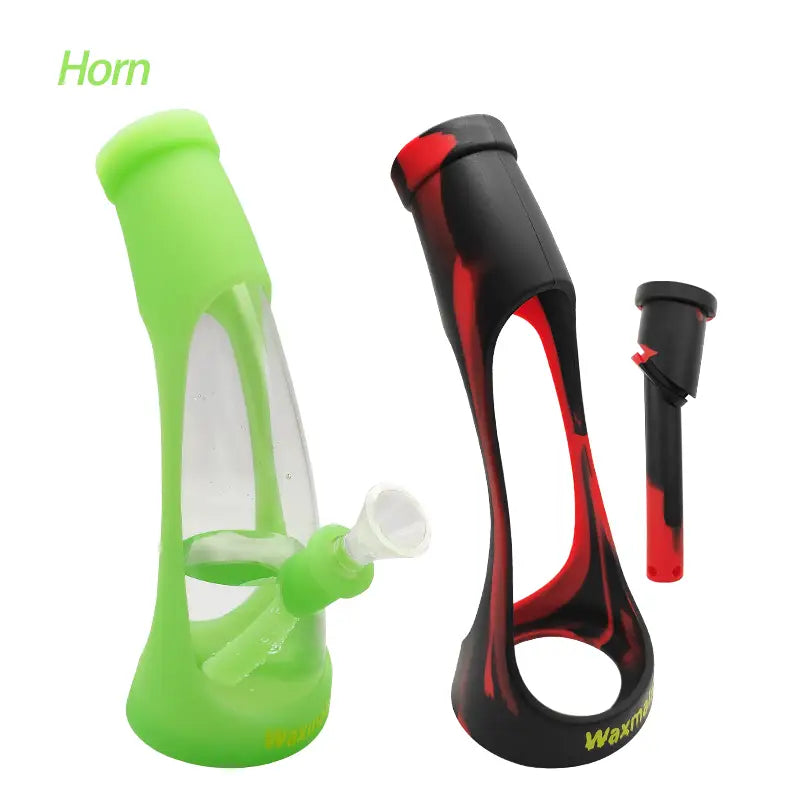 Silicone water pipes in neon green and black/red for Waxmaid Horn Water Pipe Sleeve