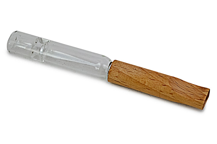 Artisan Glass Chillum Bat with Wood Accent