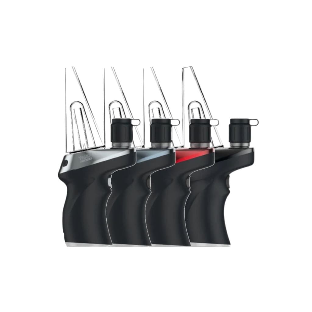 Four handheld vaporizers including Yocan Black Phaser Max with variable voltage settings