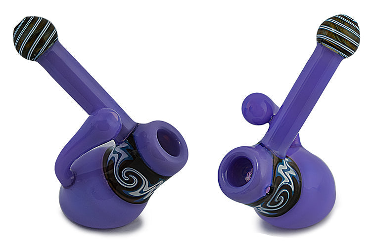 Milky Wig Wag Glass Bubbler with Side Handle