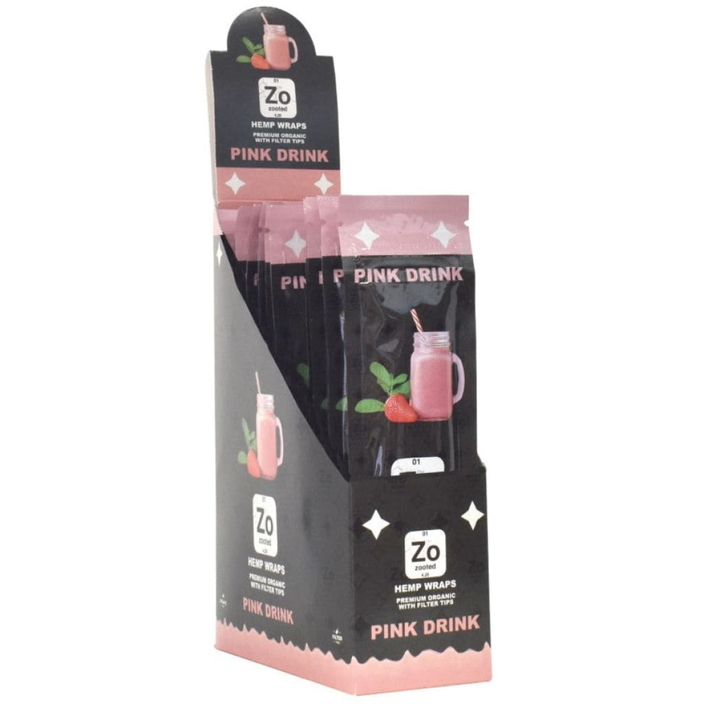 Display Box Of Zo Brand Pink Drink Flavored Hemp Wraps - 25 Packs, 2 Wraps Each