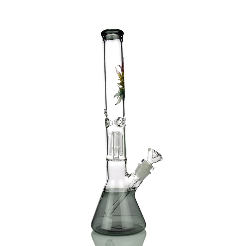 Glass Beaker Bong with Palm Tree Design and 18mm Bowl - Made in USA