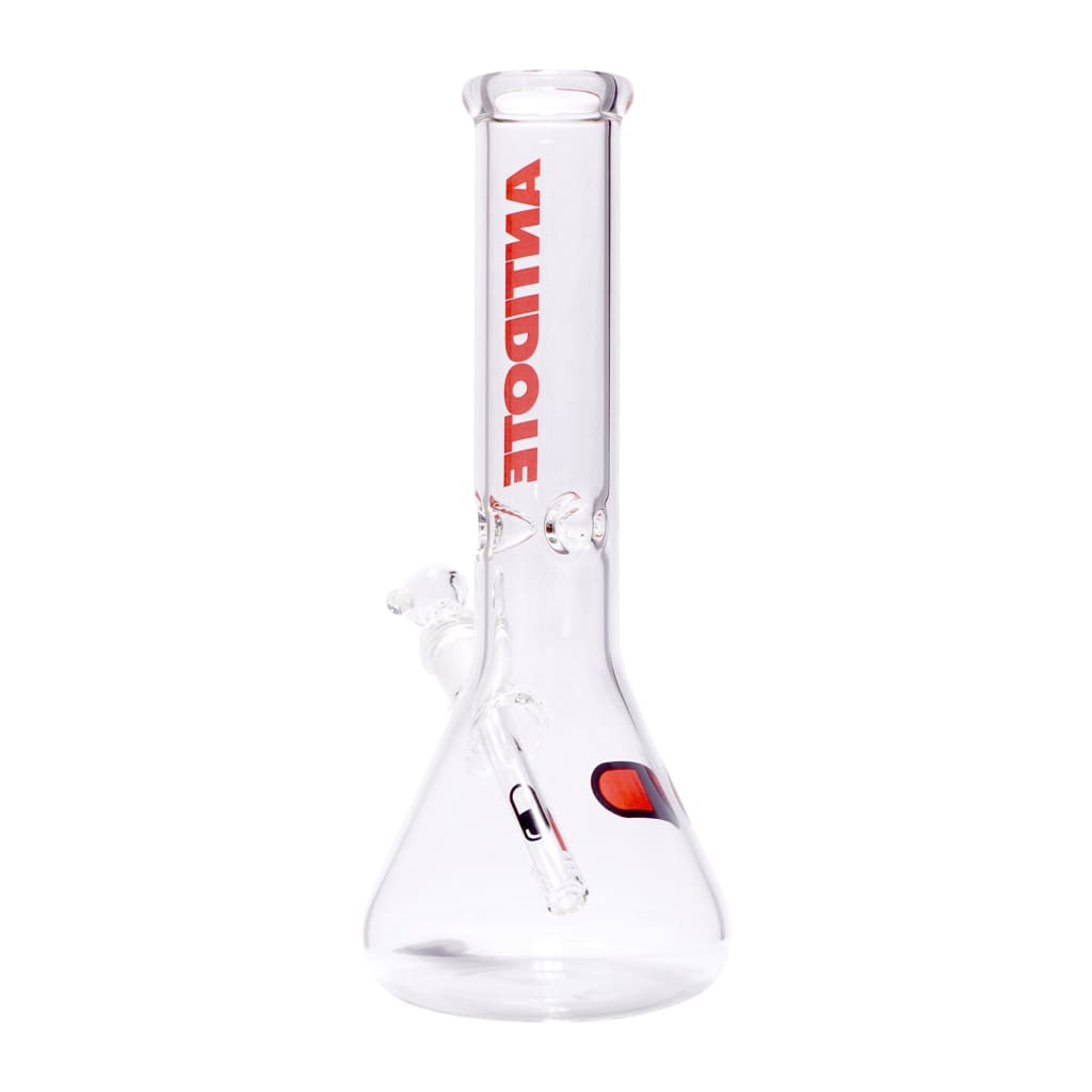 Antidote Glass Red Eye Beaker With ’atidote’ Branding And Beaker-shaped Base, Handmade