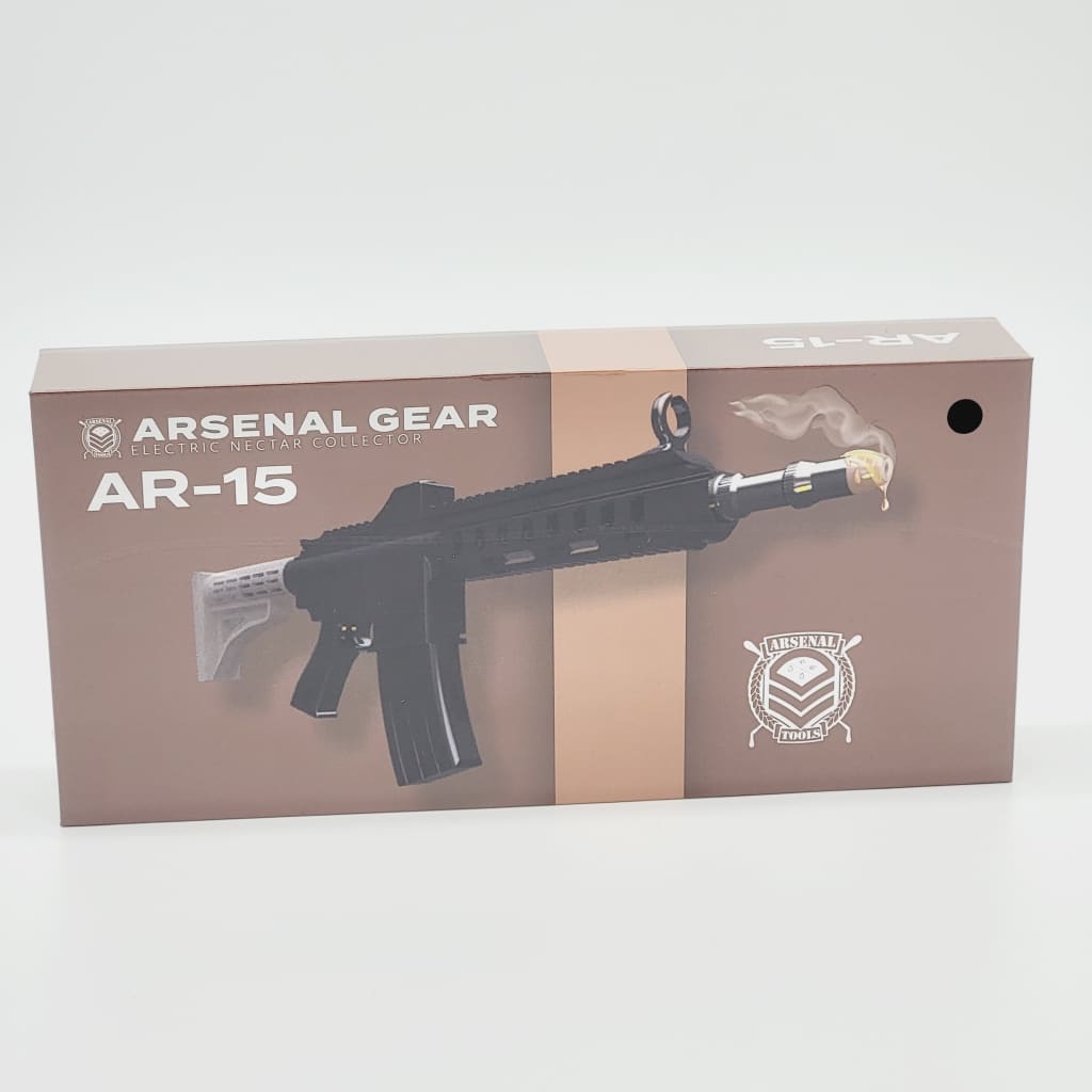 Miniature AR-15 electric nectar collector by Arsenal Gear in sleek product packaging