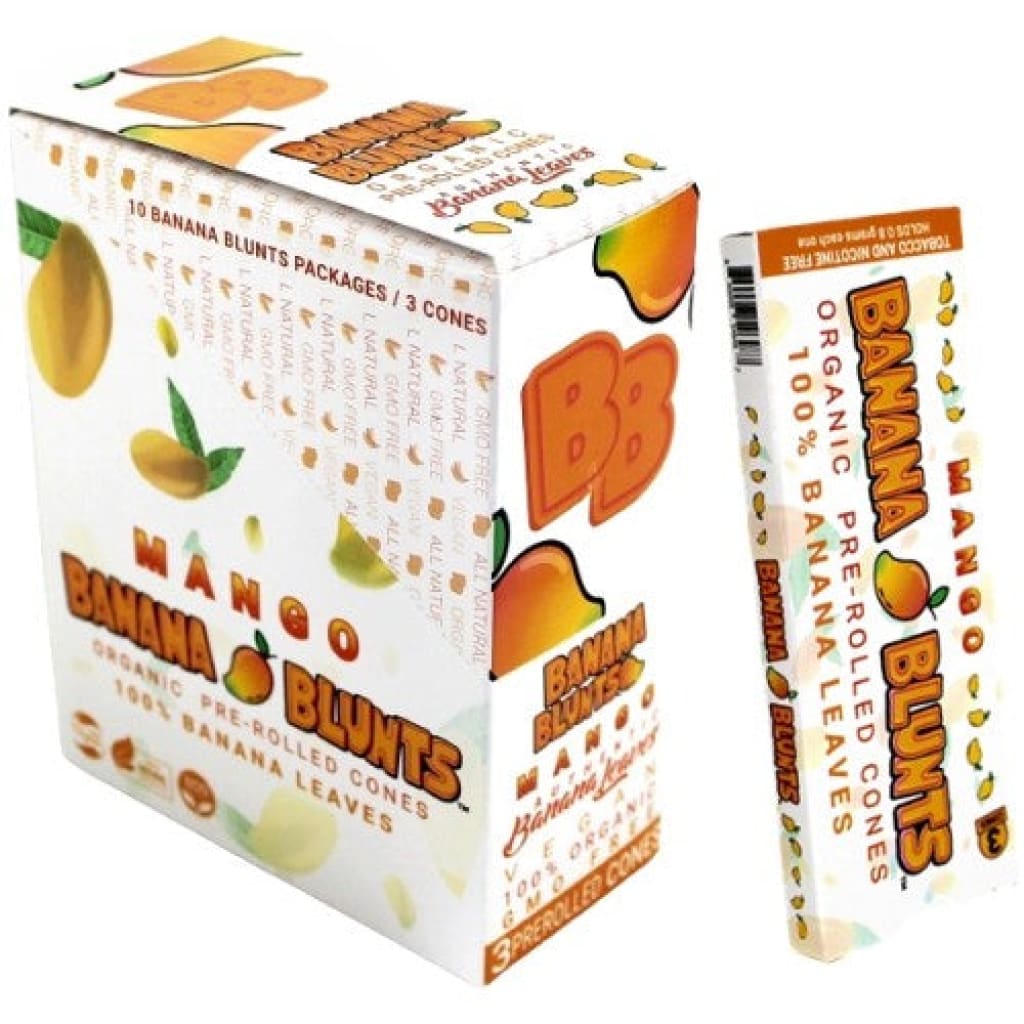 Box of Banana Blunts Organic Pre-rolled Cones - Mango Flavor made from organic banana leaves
