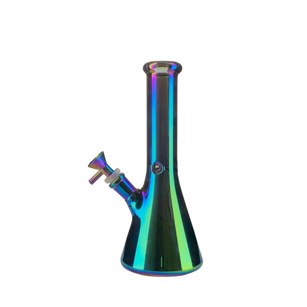 Iridescent beaker metallic rainbow water pipe with sleek tapered design