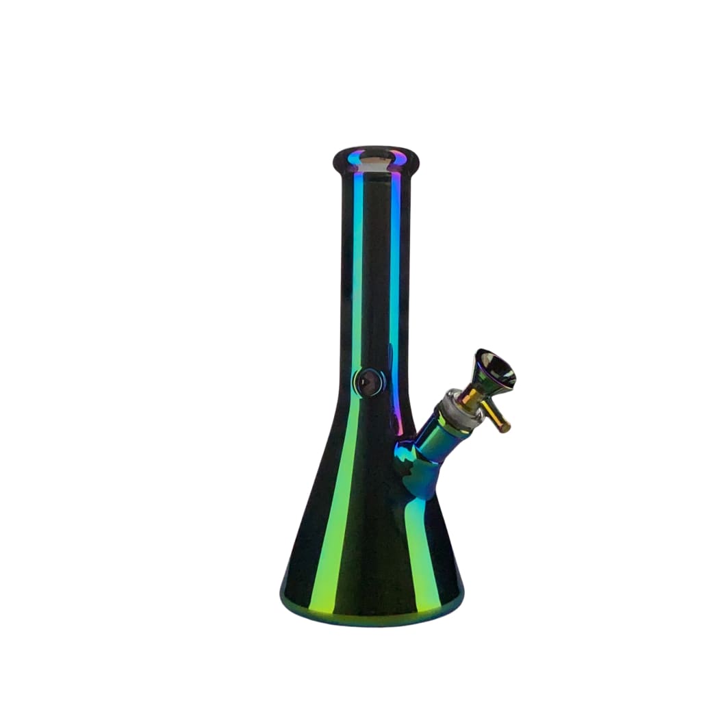 Beaker metallic rainbow water pipe with iridescent glass and sleek design