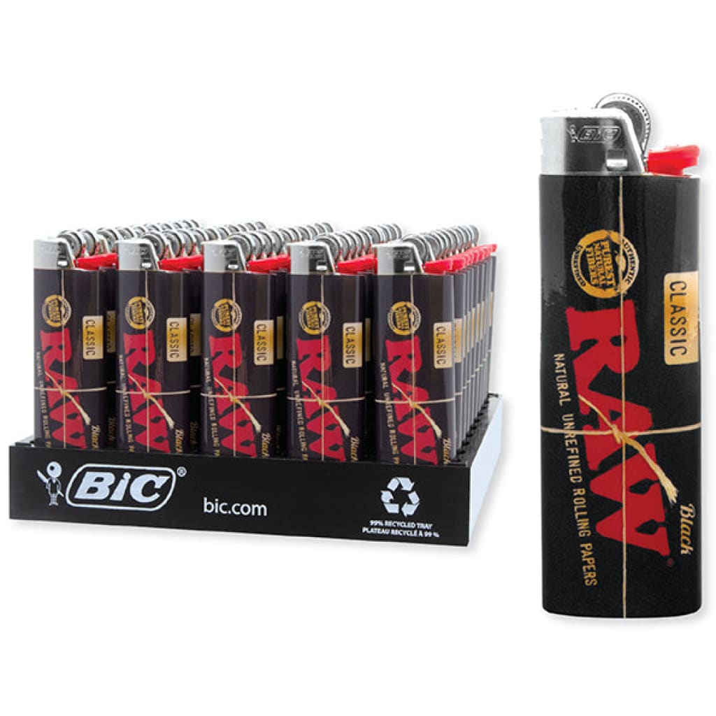 Bic lighters featuring RAW classic design with black and red display case