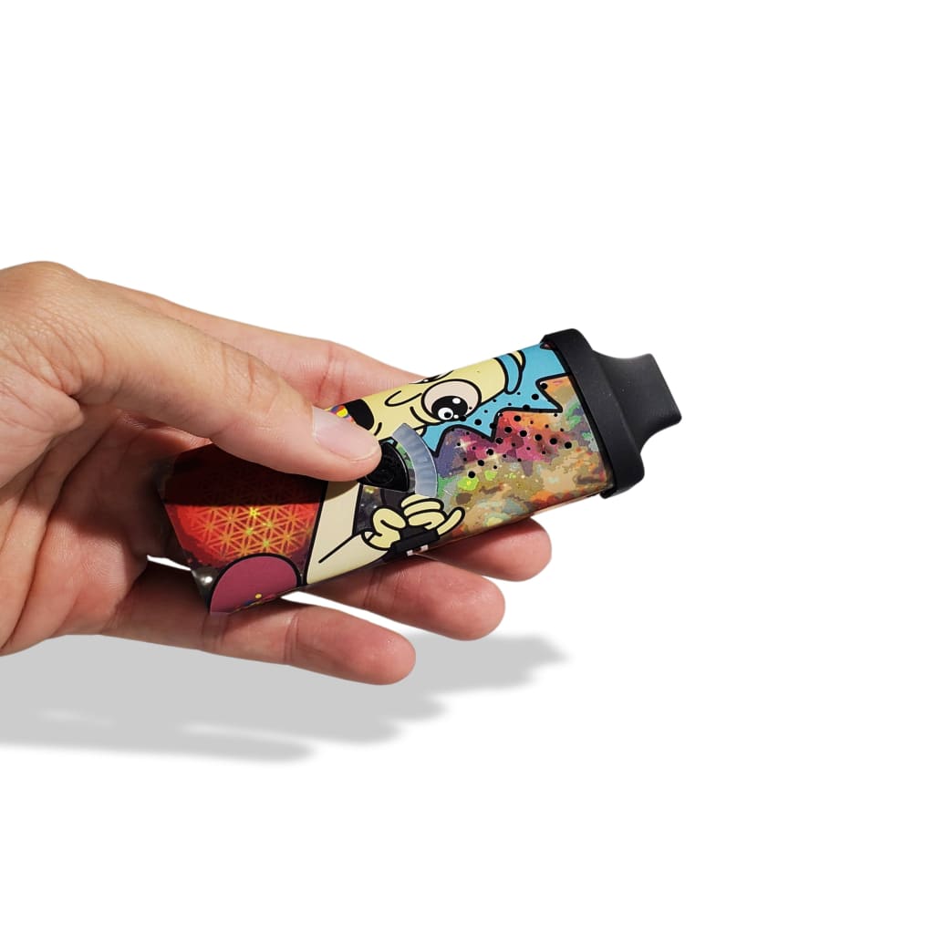 Colorfully decorated Air Herb Vaporizer held in hand for the ultimate vaporizing experience