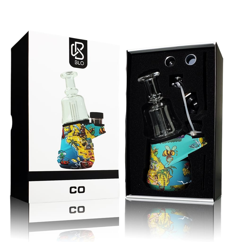Vibrant turquoise yellow tropical glass bong enail vaporizer for essential oils