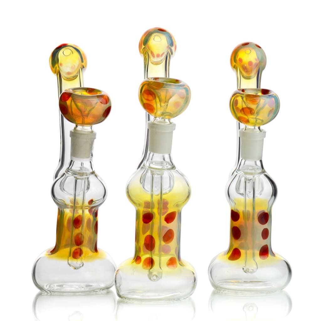 Three Fumed Color Dots Bongs With Large Shower-head Perc And Male Bubble Bowl