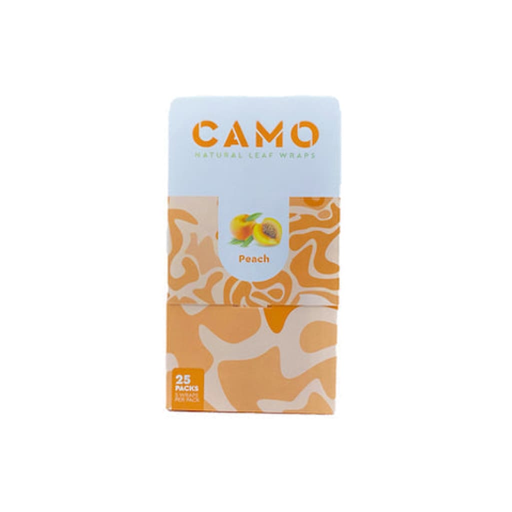 Peach-flavored CAMO cigarette pack, chamomile & mate natural leaf wraps with orange patterns