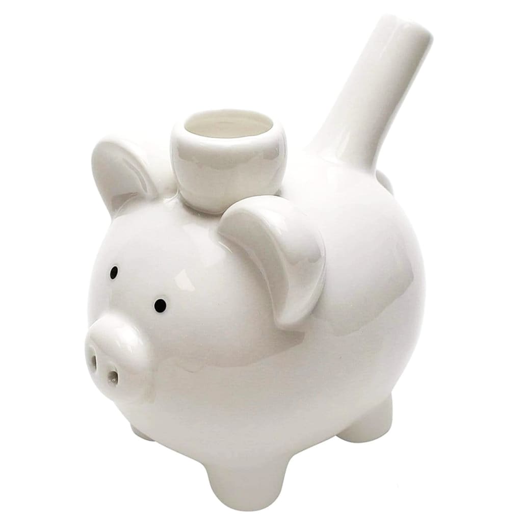 Ceramic white piggy hand pipe with fun pigs design