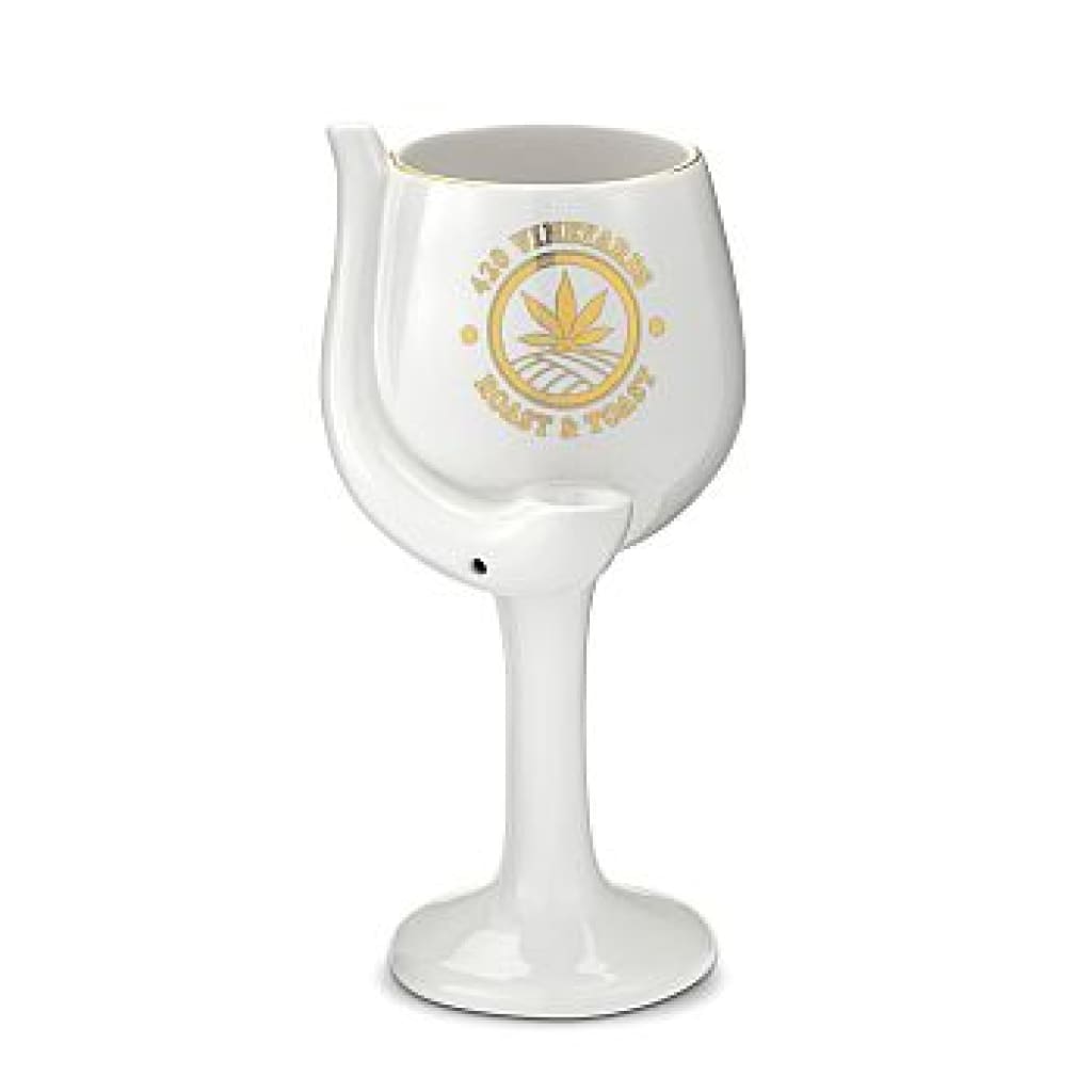 Ceramic wine glass pipe with gold decal by Roast and Toast