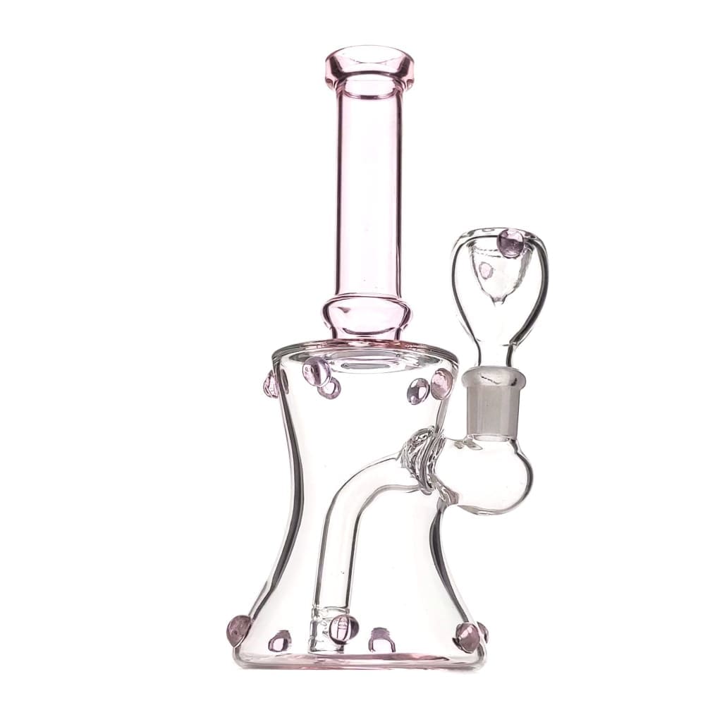 Beaded Mini Bong with Glass Beaded Body, Slide Bowl, and Pink-Tinted Neck