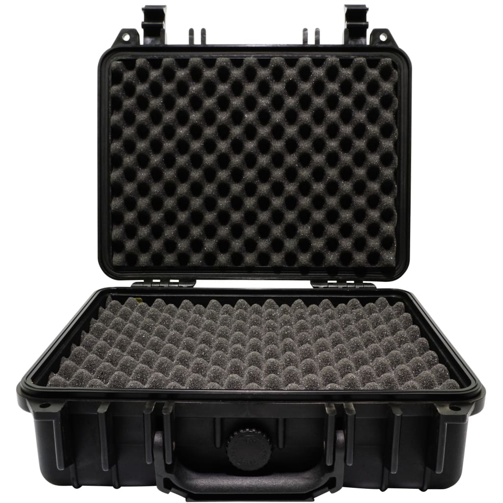 Large black coffin case with foam padding for hand pipe protection