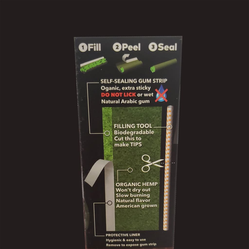 Packaging for Crop Kingz Premium Organic Hemp Wraps - Peel & Seal with instructions and features