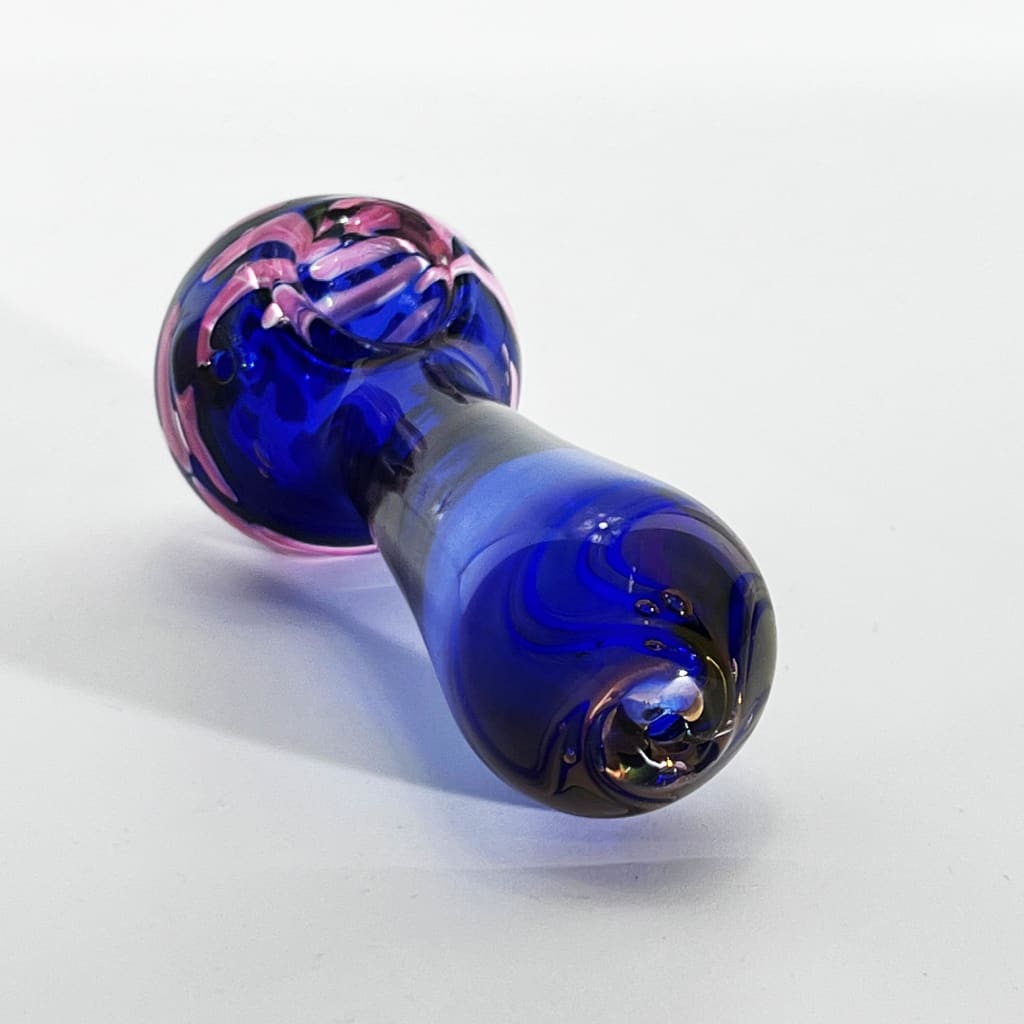 Blue glass pipe with pink accents from the Dichroic Nightshade Glass collection