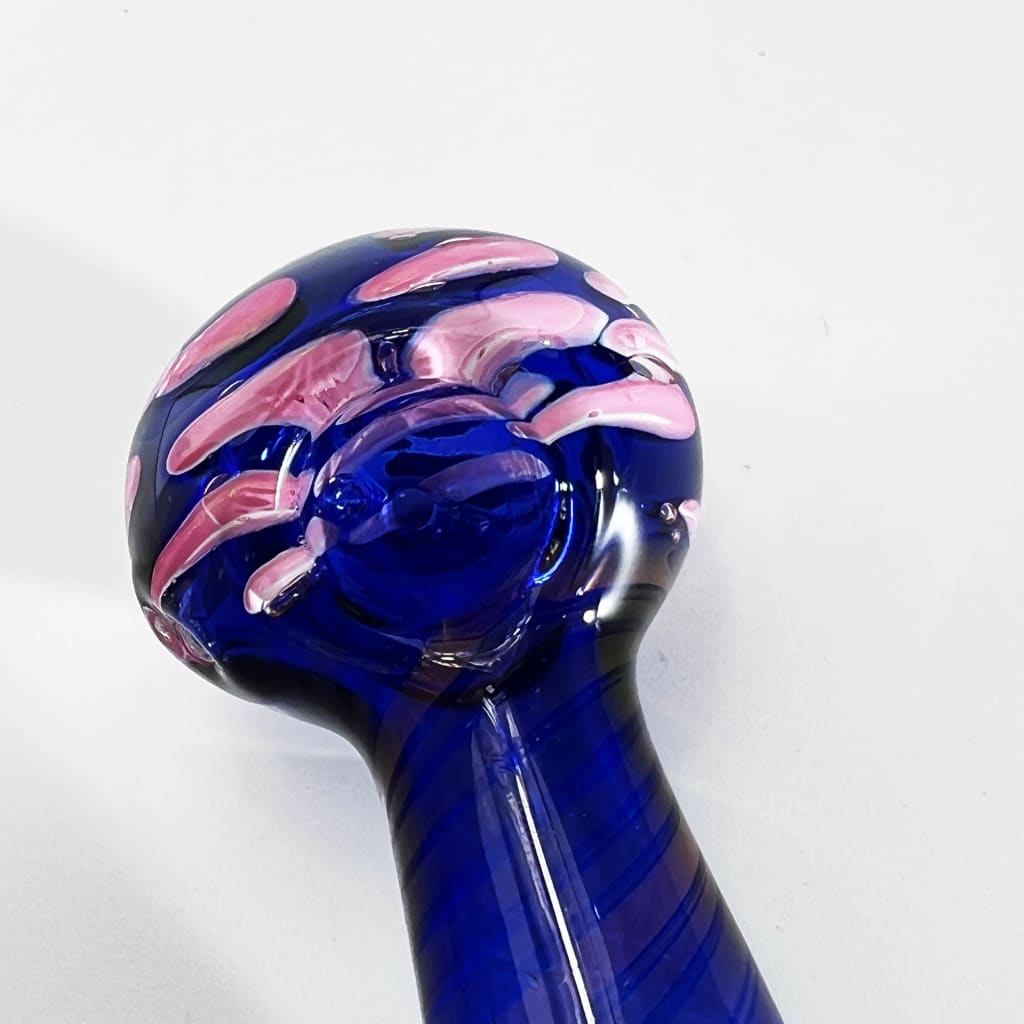 Blue glass pipe with pink accents, part of the Dichroic Nightshade Glass collection