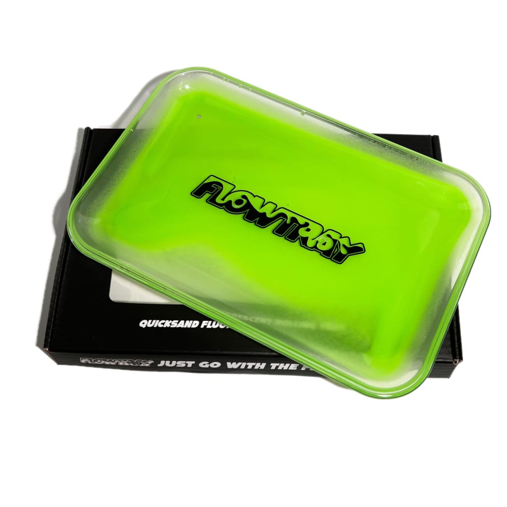 Flowtray Quicksand Glow rectangular neon green gel-filled tray with endless waterfalls edge