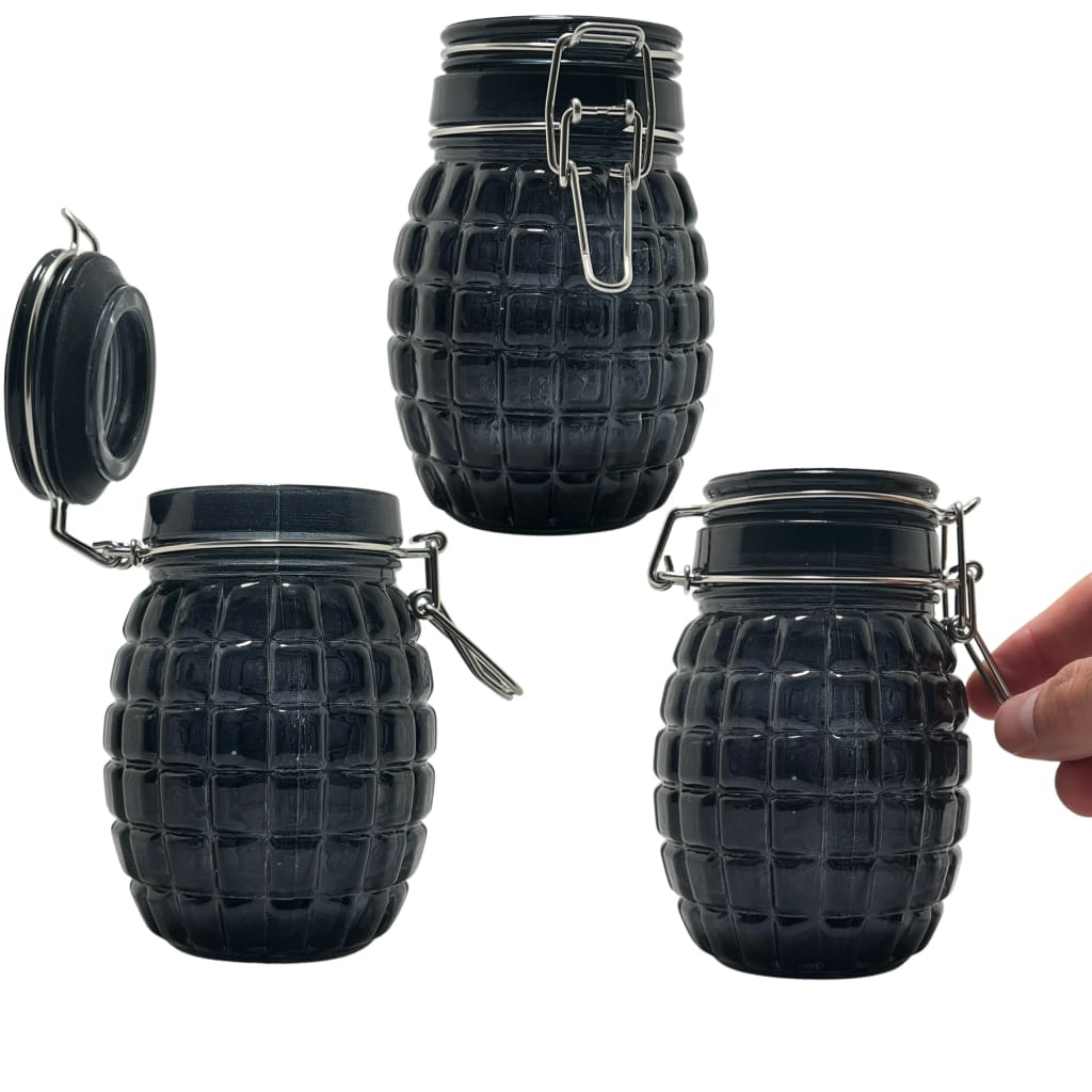 Grenade-shaped glass jars with locking lids, 50ml, create collectible, functional art