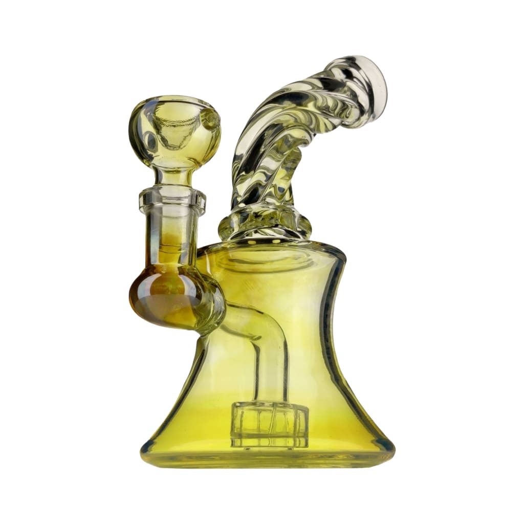 Elegant Gold Fumed Mini Dab Rig with Curved Neck, Yellow-Green Glass and Percolator