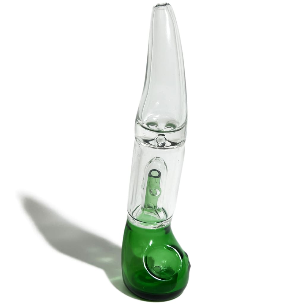 Green and clear glass sherlock bubbler in two peculiar colors