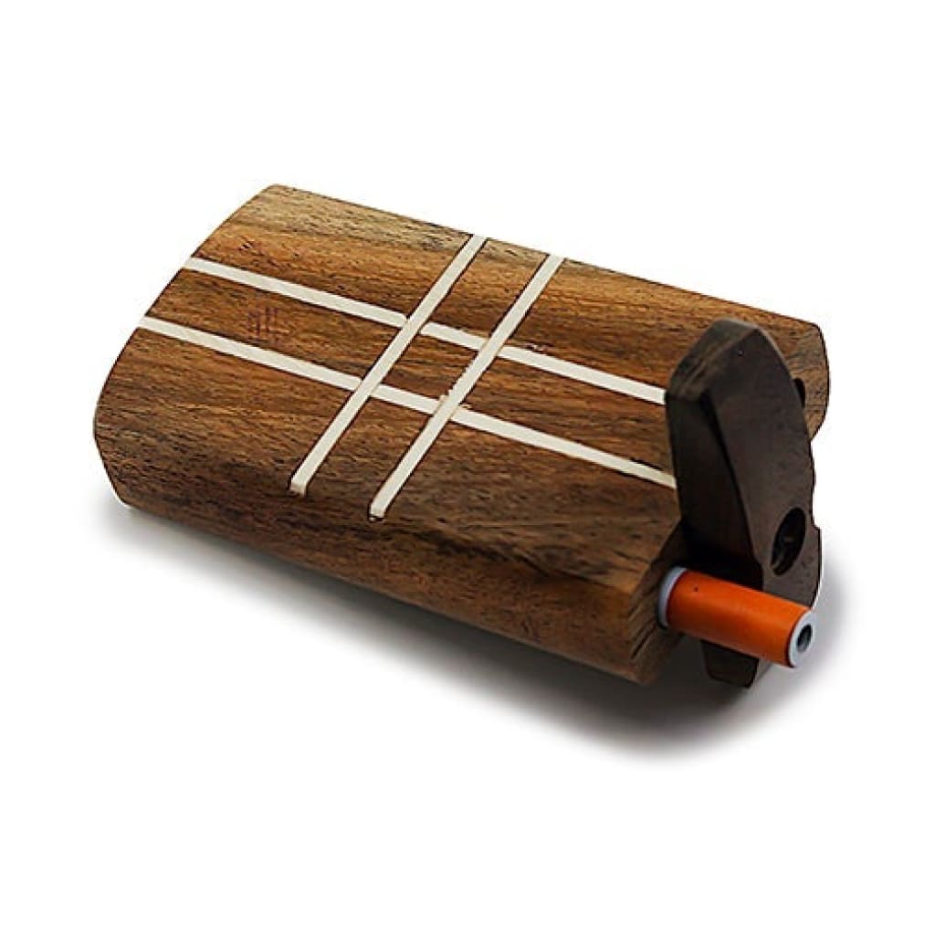 Beautifully Handcrafted Wooden Blocked Dugout Pipe With White Inlay Stripes And Black Mouthpiece
