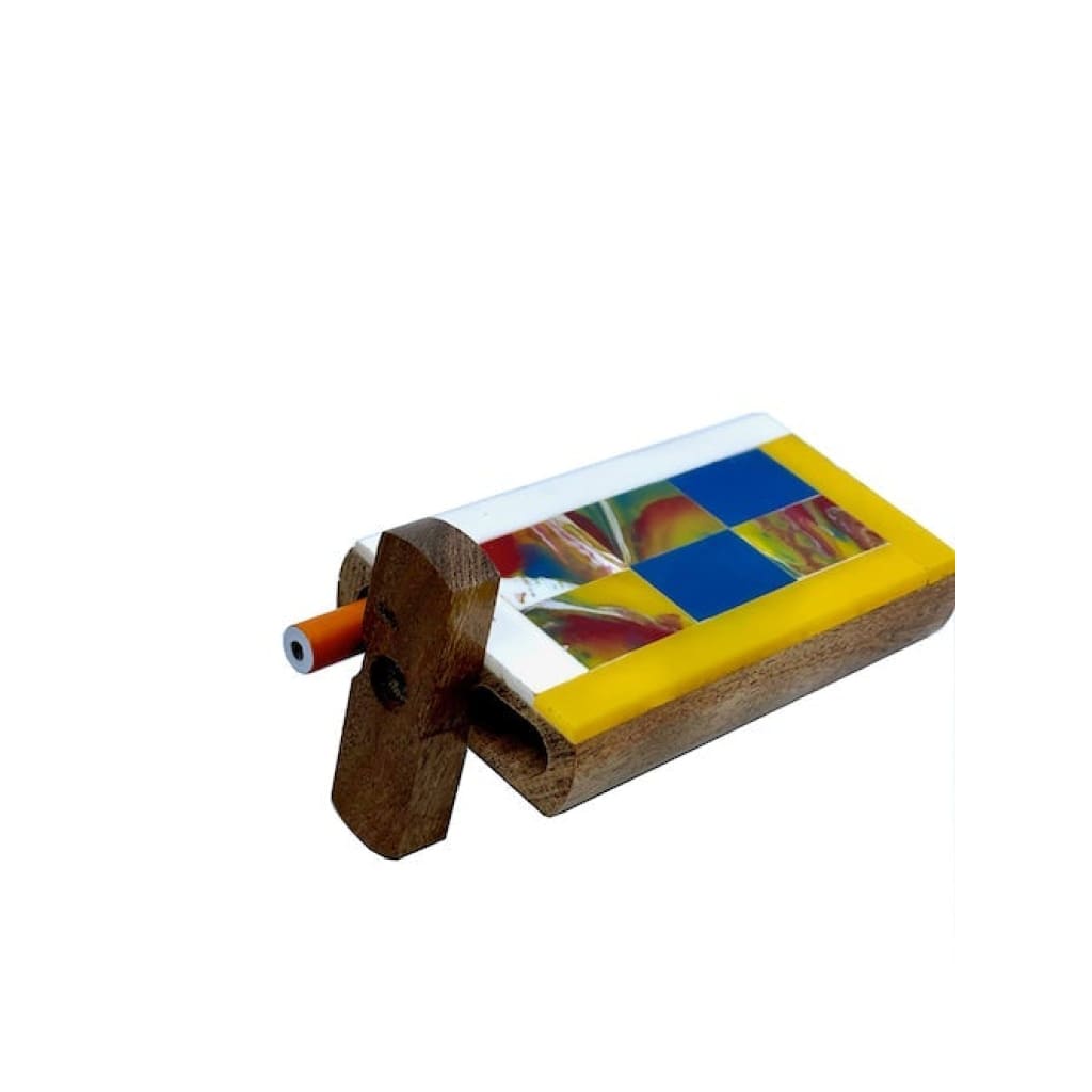 Colorful kaleidoscope toy with wooden handle from our handmade wooden dugout smoking accessories