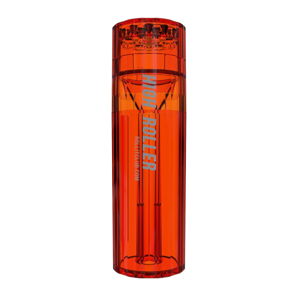 Transparent orange water bottle in Portable Rolling Paper Grinder & Packer set