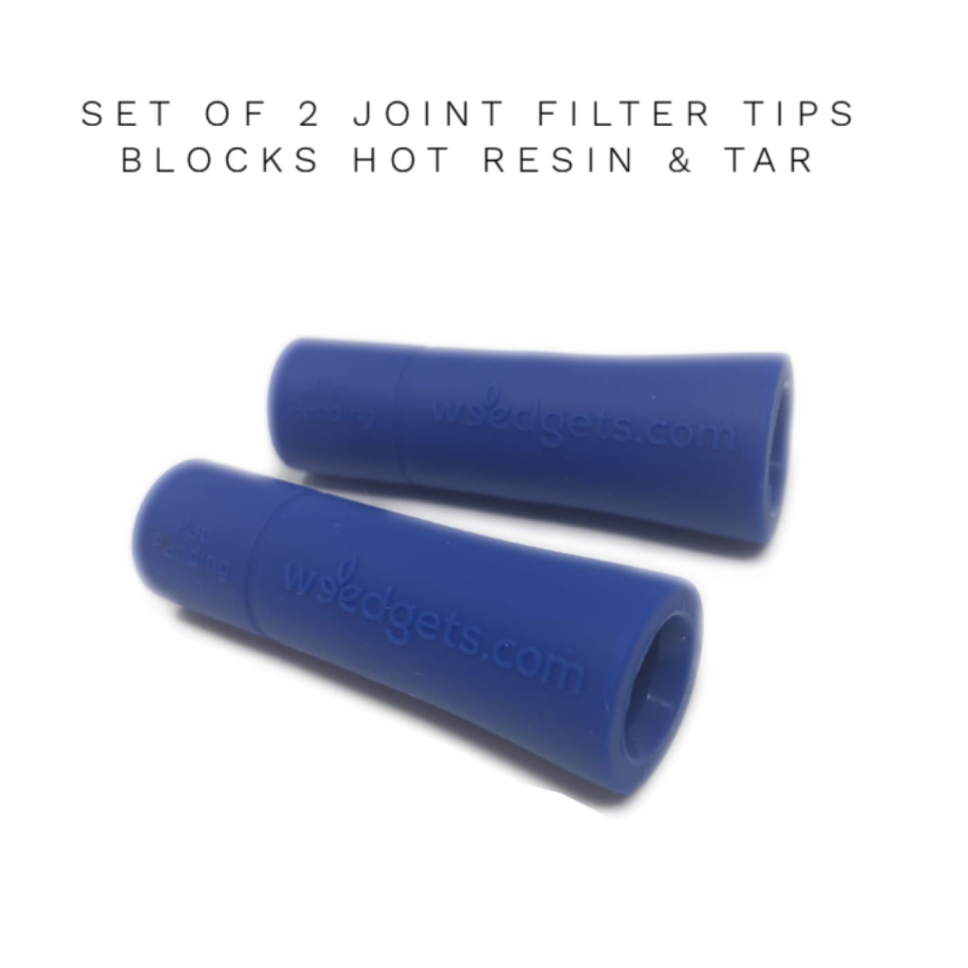 Two blue cylindrical joint filter tips for Small Filter Weed Pipe Adapter with Roach Clip