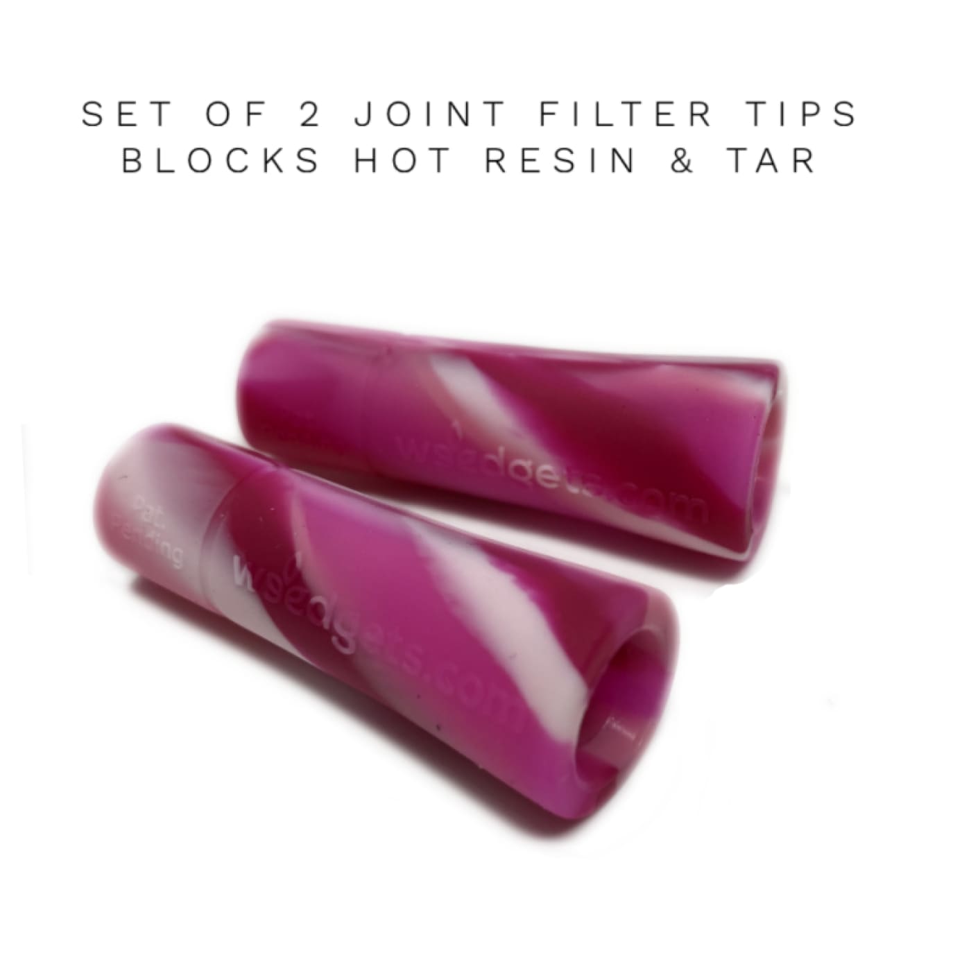 Two purple and white swirled joint filter tips for roach clip filter weed pipe adapter