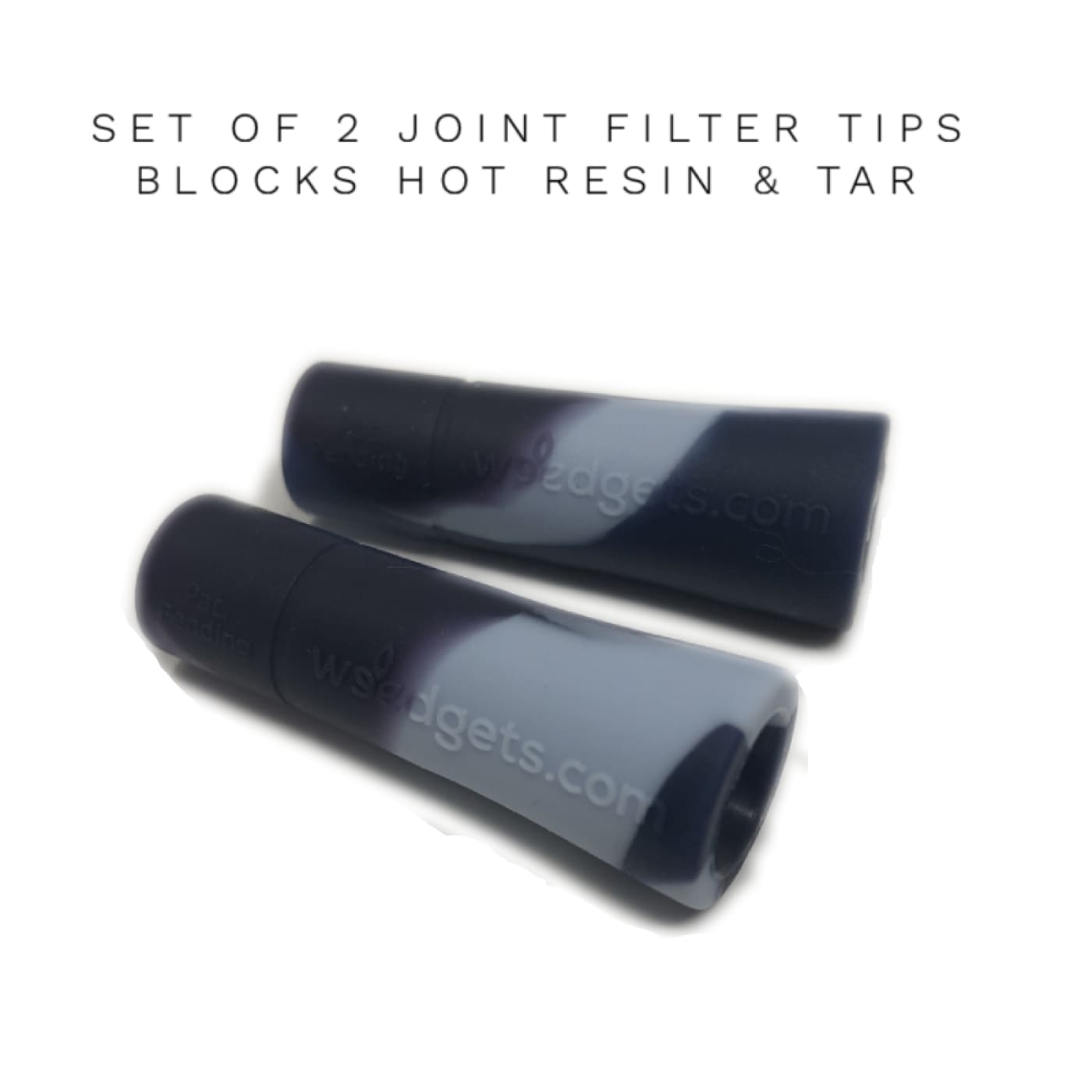 Two black cylindrical joint filter tips for weed pipe with roach clip function
