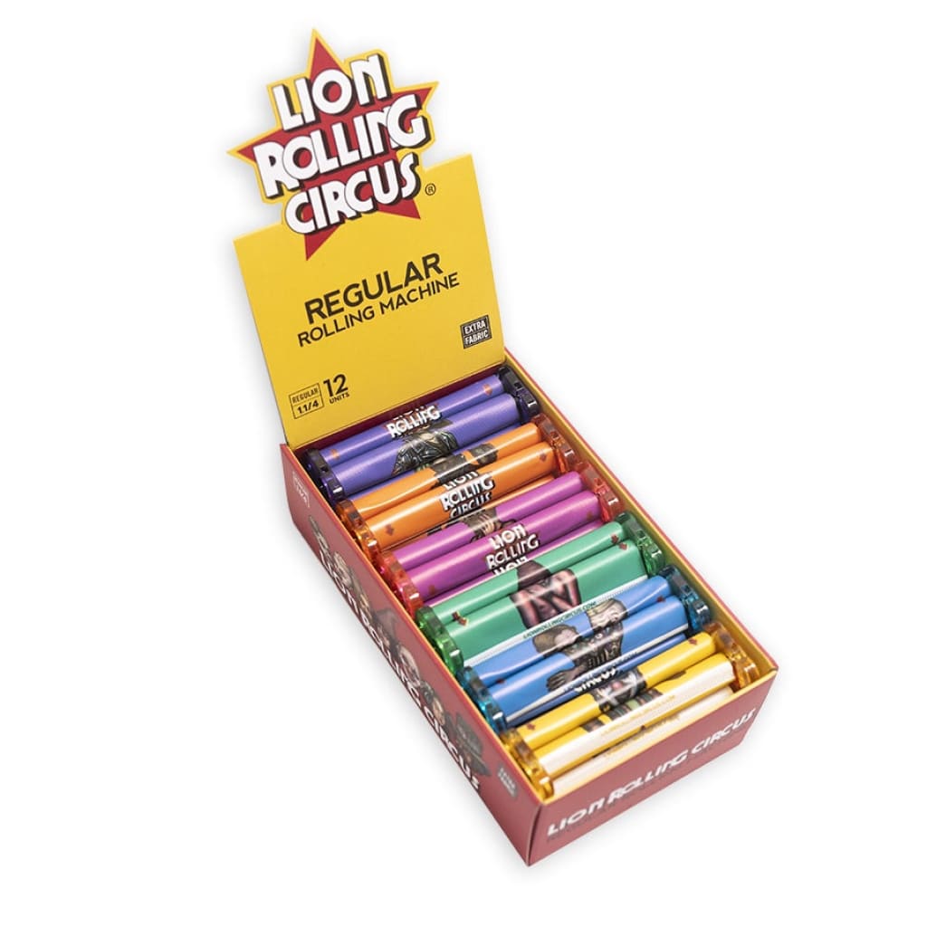 Display box of brightly colored Lion Rolling Circus rolling machines, Freaky Fun Rollers