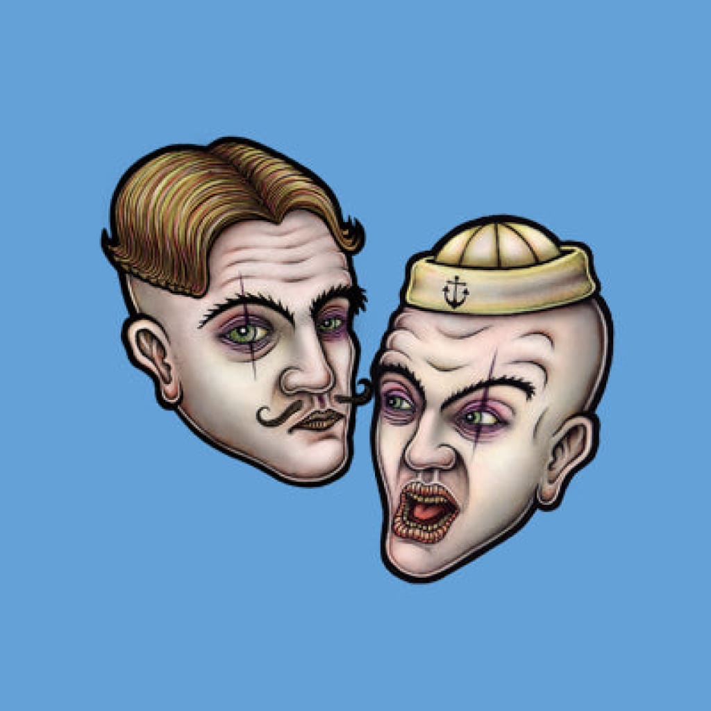 Lion Rolling Circus Silver Line cartoon faces with mustache and sailor cap