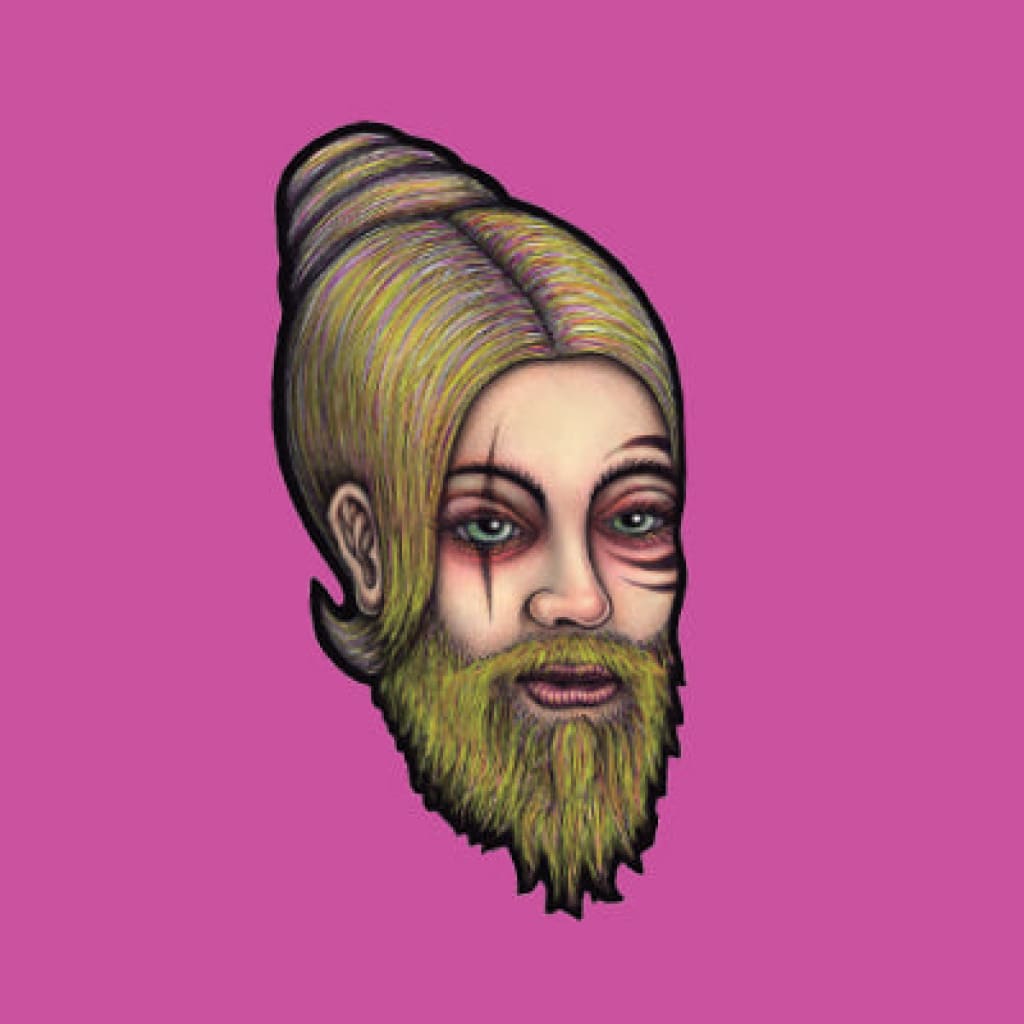 Lion Rolling Circus Silver Line face illustration with blonde bun and green eyes