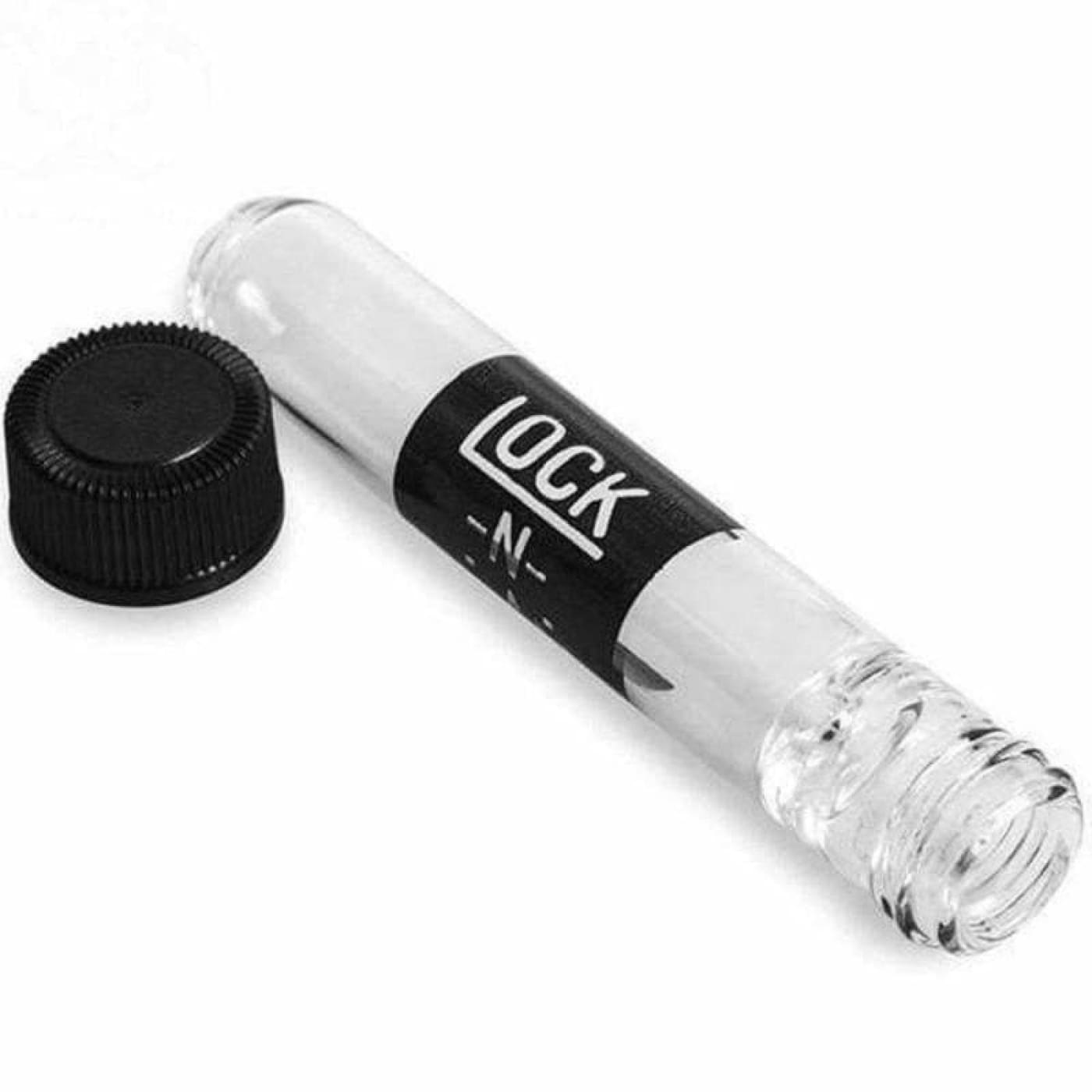 Clear Glass Vial with Black Cap for Lock n Load One-Hitter Glass Pipe and Chillum