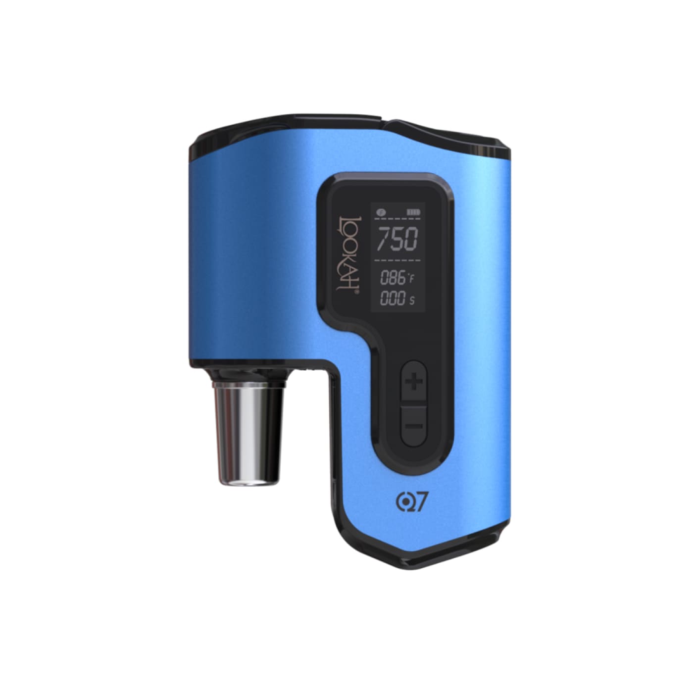 Blue and black portable electric dab nail with digital display and metal mouthpiece