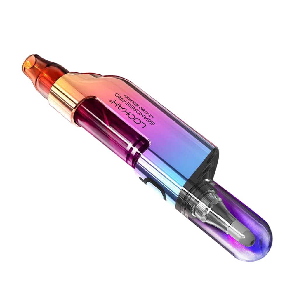 Iridescent Lookah Seahorse Pro with transparent tank, perfect for dabbing