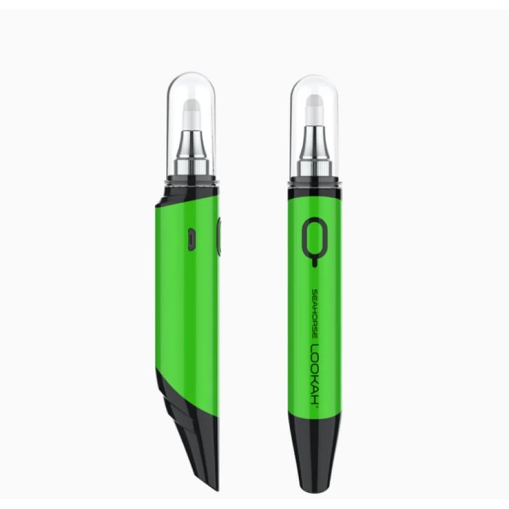 Lookah Seahorse wax dab pen with quartz dip coil in bright green and black