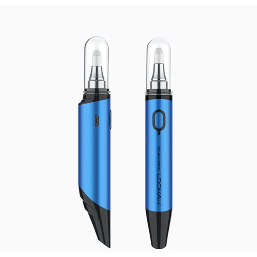 Lookah Seahorse wax dab pen with quartz dip coil in blue and black