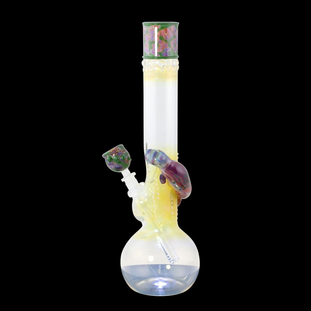 Manatee glass water pipe with mercury seal, green color change, and spherical base